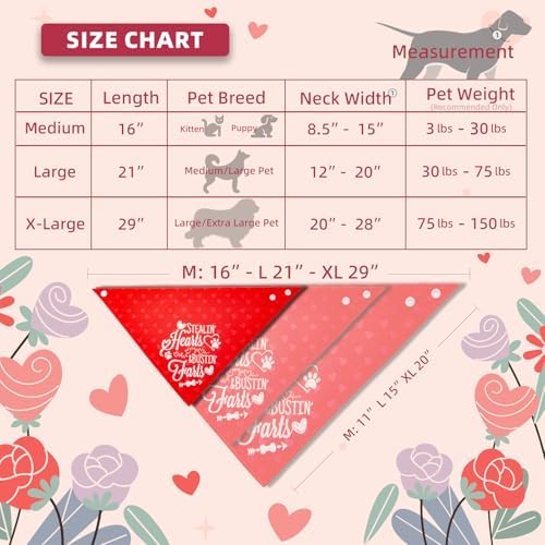 Valentine's Day Dog Bandanas - Reversible Cute Lettering & Heart Pattern 2-in-1 Valentine Holiday Costume Pet Scarf, 1pack Snap Button Bandana for Small & Medium Breed (5-30lbs) - Image 3