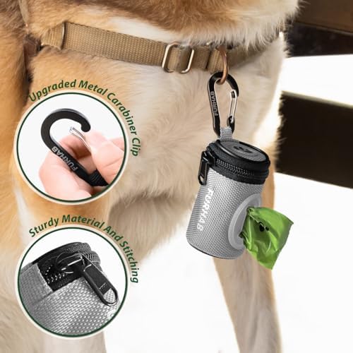 FURHAB Dog Poop Bag Holder for Leash with Carabiner Clip Soft Fabric - Image 3