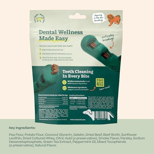 WOOF Bite n' Brush Dog Dental Sticks, Refills for Chew Toy, Beef, 2 Pack - Image 2