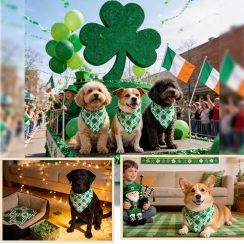 St Patricks Day Dog Bandanas Plaid Shamrock 3 Leaves - Pet Scarf with Adjustable Snap Button Cute Lucky Holiday Costumes for Irish Festivals, Small & Medium Breeds (5-30lbs) - Image 3