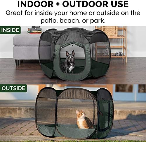 Furhaven Portable Dog Playpen Cat Tent, Pet playground,Kennel foldable indoor outdoor zippered puppy crate - Hunter Green, Medium - Image 5