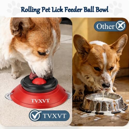 Rolling Lick Feeder Ball Bowl with Suction Cups Anti Slip Slow Feeder Interactive Puzzle Enrichment Toy for Dogs Cats Suitable for Wet Food Yogurt Bone Broth Nutrient Liquid (Red) - Image 6