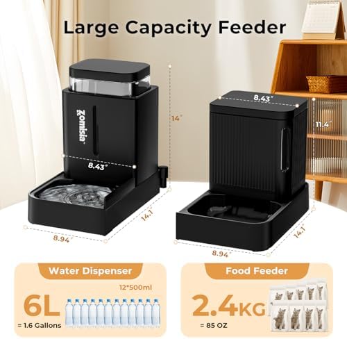 ZOMISIA Gravity Dog Food and Water Dispenser, 1.6 Gallon x 2, Black - Image 3