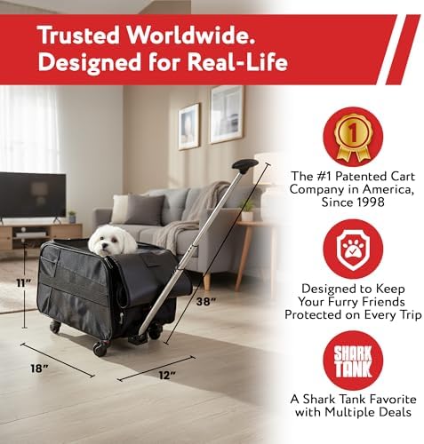dbest products Pet Smart Cart, Medium, Black, Rolling Carrier with wheels soft sided collapsible Folding Travel Bag, Dog Cat Airline Approved Tote Luggage backpack - Image 2