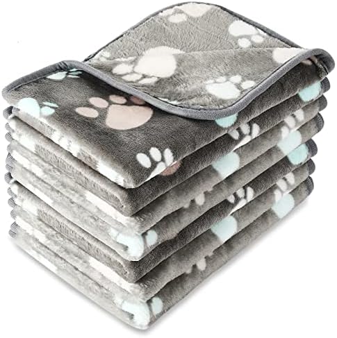 Tatuo 4 Pcs Fleece Dog Blankets for Puppy Cat, Dark Gray, 41 x 30 in, Paw by Tatuo