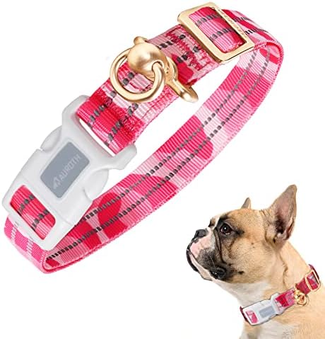 Auroth Dog Collar for Medium Large Dogs, Reflective Dog Collar, Soft Nylon Adjustable Dog Collars with Heavy Duty Metal D Ring Tangle Free (Medium:12"-19.6", Pink Camo) by AurothPets
