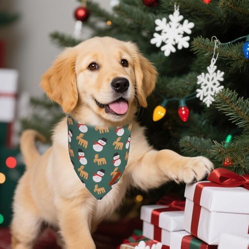 ADOGGYGO Green Christmas Dog Bandana, Snowman Reindeer Mug Puppy Scarf, Adjustable Fit Merry Christmas Bandanas for Small Dogs (Small) - Image 3