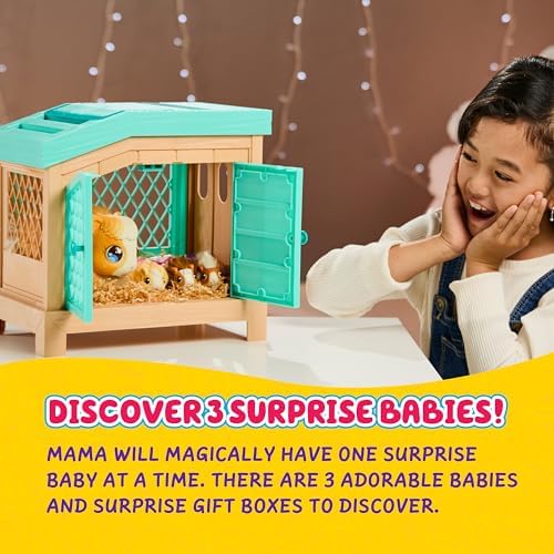 Little Live Pets Mama Surprise Guinea Pig Plush Toy, Interactive Stuffed Guinea Pig Hutch and 3 Babies, Animal Plush with 20+ Sounds, Toys for Ages 4+ - Image 4