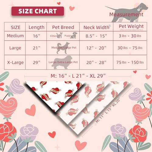 Vintage Mom Heart Dog Bandanas for Valentines Day, Holiday Costume Pet Scarf, Adjustable Snap Button for Medium & Large Breeds (30-75lbs) - Image 3