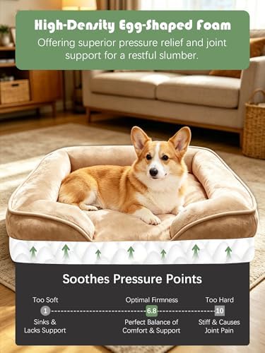 Spotted Play Orthopedic Dog Bed with Sides - Sofa Beds for Medium Dogs, Supportive Foam Pet Couch Bed with Washable Removable Cover, Waterproof Lining and Non-Slip Bottom, Brown - M - Image 4