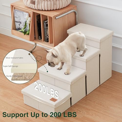 Love's cabin Dog Stairs for High Bed, Foldable Pet Stairs for Small Medium or Large Dogs Puppy with Storage for Bed or Couch, Cat Dog Steps Ramp with Zip up to 200 lbs, Beige, 4 Steps - Image 5