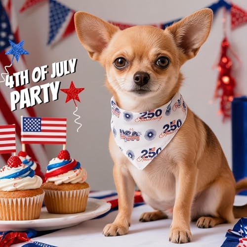 250th Anniversary Dog Bandana, American Flag Triangle Scarf, Adjustable Snap Button Patriotic Neckwear for Giant Breeds 75lbs+ - Image 2