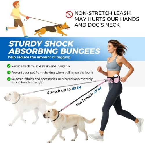 Hands Free Dog Leash with Dog Walking Fanny Pack, Pink - Image 5