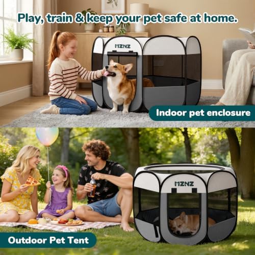 Pet Puppy Dog Cat Playpen, Large Dog Tent Crates Cage Indoor/Outdoor, Portable Playpen for Small Animal, Foldable Pop Up Dog Kennel Playpen with Carring Case, Removable Zipper Top, Light Grey - Image 5