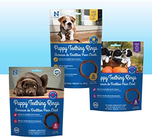 N-Bone Puppy Teething Rings, Chicken, Pumpkin & Blueberry BBQ Flavor, Natural Puppy Chew for Teething, Puppy Teething Treats, Total 3 Bags, 21.6-oz, 18 Rings by N-Bone
