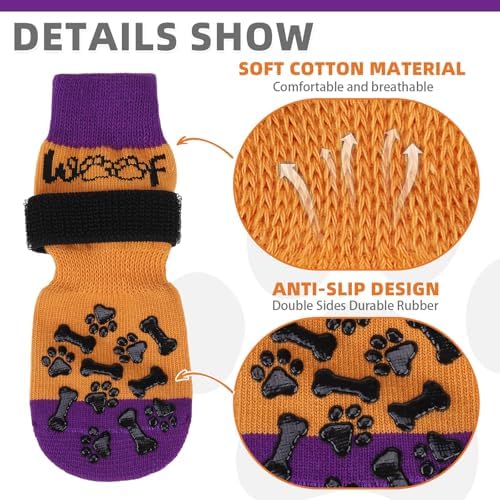 KOOLTAIL Anti Slip Halloween Dog Socks to Prevent Licking Paws, Dog Costume Boots&Paw Protector with Grippers for Hardwood Floors, Warm Winter Traction Control Booties for Small Medium Large Dogs, S - Image 3