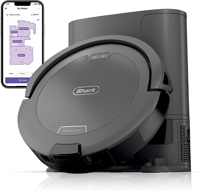 Shark Navigator Robot Vacuum and Self-Empty Base with Bagless 60-Day Capacity Self-Empty Base, SmartPath Navigation, Powerful Pet Hair Pickup, Anti-Hair Wrap, For Carpets & Hard Floors, Grey, RV2100AE by Unknown