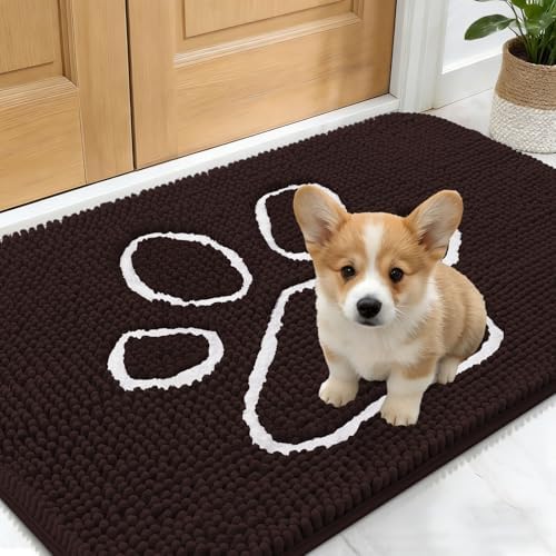 OLANLY Dog Door Mat for Muddy Paws 24x16, Paw Print Design Chenille Mud Mat by OLANLY