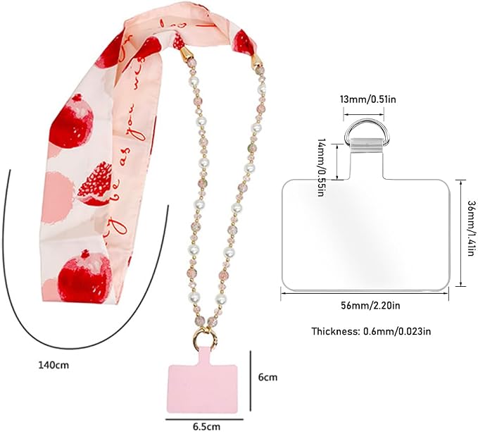 Phone Crossbody Chain Cell Phone Lanyard,Universal Leather+Metal Shouder Strap with Phone Tether Patches (R) - Image 2