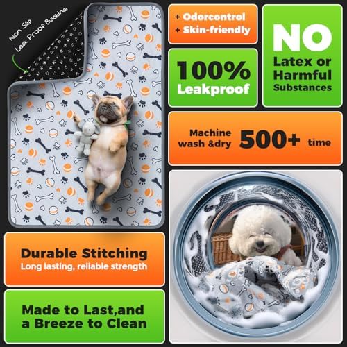 Hompet Washable Pee Pads for Dogs, 28"x19", 2-Pack Thick Heavy Absorbency Reusable Pee Pads Prevent Leakage Non-Slip, Pet Training Pads for Puppy Playpen, Crate, Potty, Floor, Bed, Sofa - Image 4