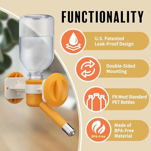 Choco Nose Patented No-Drip Dog Water Bottle/Feeder for Dogs/Cats and Other Small-Medium Sized Animals - for Cages, Crates or Wall Mount. 10.2 Oz. Mess Free Leak-Proof Nozzle 16mm, Orange (C590) - Image 3