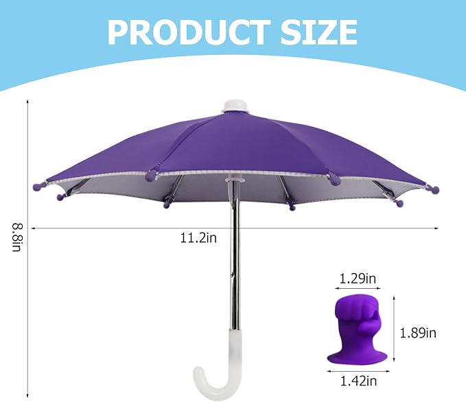 Phone Umbrella Stand, Sun Shade Mini Umbrella for Cell Phone with Adjustable Fist Style Suction Cup, Universal Anti-Glare Sun Visor for Outdoor - Image 2