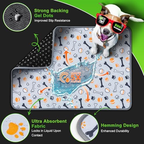 Hompet Washable Pee Pads for Dogs, 28"x19", 2-Pack Thick Heavy Absorbency Reusable Pee Pads Prevent Leakage Non-Slip, Pet Training Pads for Puppy Playpen, Crate, Potty, Floor, Bed, Sofa - Image 3