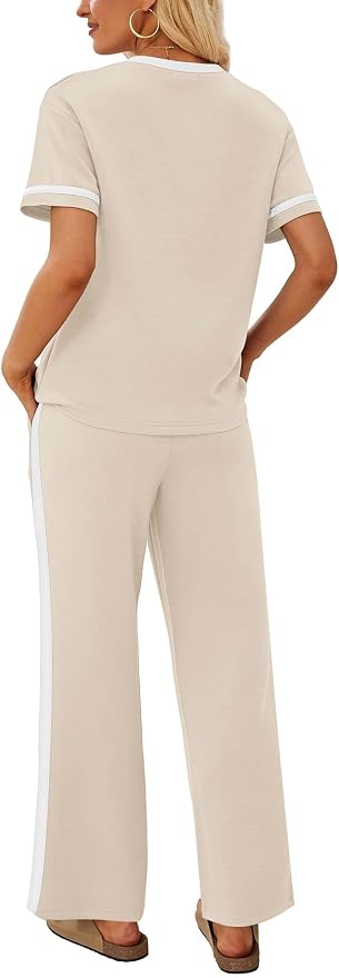 Sampeel 2 Piece Sets for Women Matching Sets Summer Outfits Resort Wear Short Sleeve Lounge Set Wide Leg Pants with Pockets - Image 5