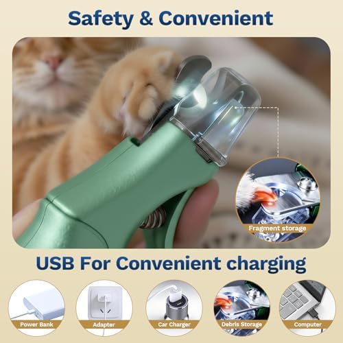 2-in-1 Dog & Cat Nail Clipper with Grinder, LED Light Rechargeable Grooming - Image 3