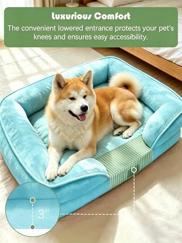 Spotted Play Orthopedic Dog Bed with Sides - Sofa Beds for Extra Large Dogs, Supportive Foam Pet Couch Bed with Washable Removable Cover, Waterproof Lining and Non-Slip Bottom, Ice Blue - XL-Plus - Image 3