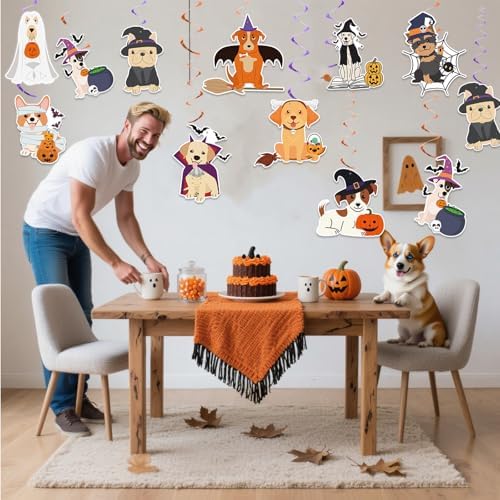 Halloween Dog Party Decorations Dog Ghost Hanging Swirl Ceiling Decor for Halloween Pet Party, Puppy Ghost Hanging Decoration for Indoor Home Room Supplies - Image 6