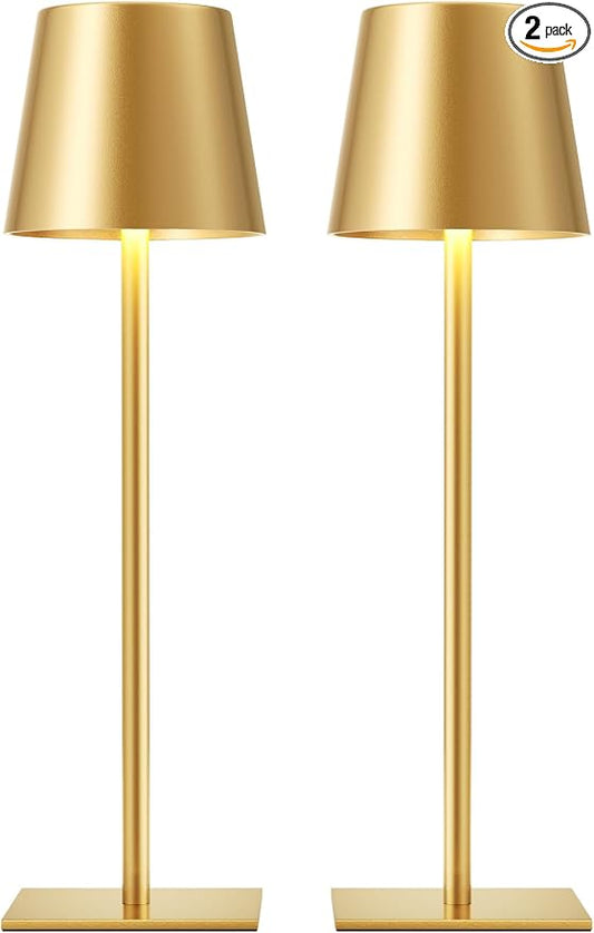 Gold Cordless Rechargeable Table Lamp, 2 Pack Portable Desk Lamp with 5000mAh Battery, Touch Control Stepless Dimming, Wireless Night Light for Dining, Outdoor Camping, Coffee Shop, Water Repellent | 5000mAh, Touch Control, 3 Color Modes Stepless Dimmi... by KakanuoLightings