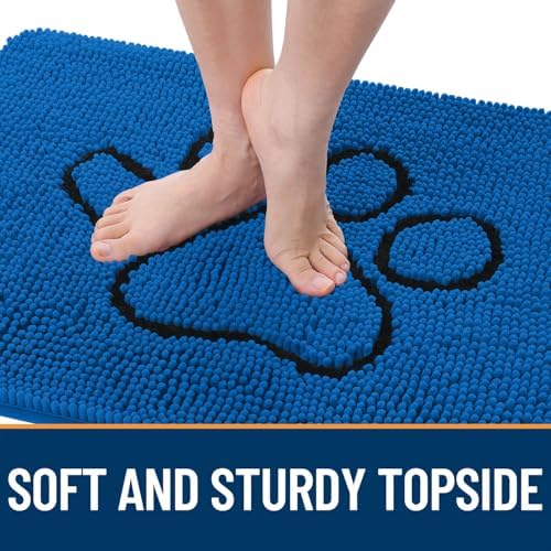 OLANLY Dog Door Mat for Muddy Paws 35x16, Paw Print Design Chenille Mud Mat - Image 4