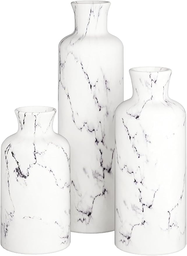 Creative Scents White Marble Look Vases Home Decor - Vase Set of 3 - Perfect for Holding Pampas Grass, Dried/Fresh Flowers, Vases for Your Kitchen, Bedroom, Office, Living/Dining Room, or Shelf Decor by CreativeScents