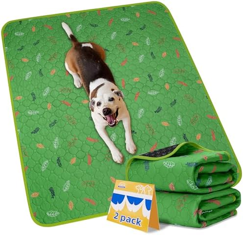 Sunheir Washable Pee Pads for Dogs 2-Pack Reusable Puppy Pads Pet Training Pads, Waterproof Dog Pee Pads for Crate, Whelping Pad, Non-Slip Protects Against Urine Leakage (Leaves - Green, 24x36) by SUNHEIR
