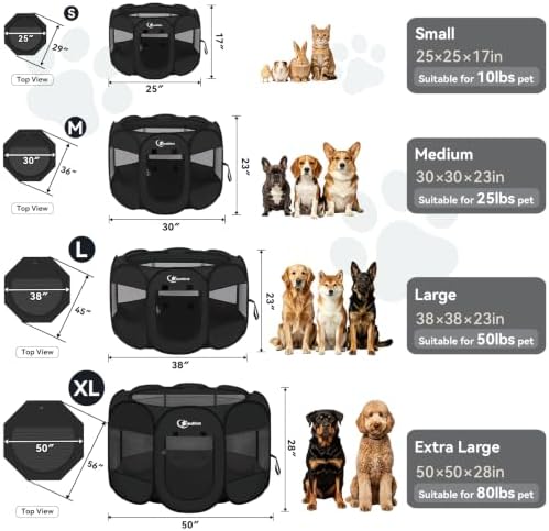 Siedihit Dog Playpen Tent Crate Cage Indoor Outdoor Whole Black Small - Image 2