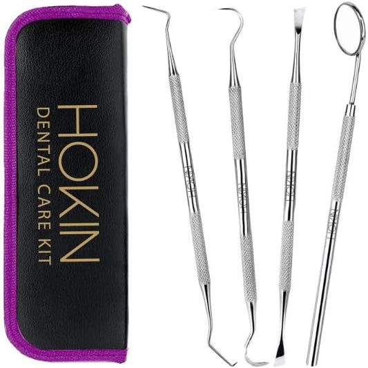 HOKIN Dental Tools Plaque Remover Teeth Cleaning Tool 4 Pcs Dental Care Kit Tooth Filling Repair Set Stainless Steel Dental Tools for Men Women Kids and Pet Care (Blush Pink) by HOKIN