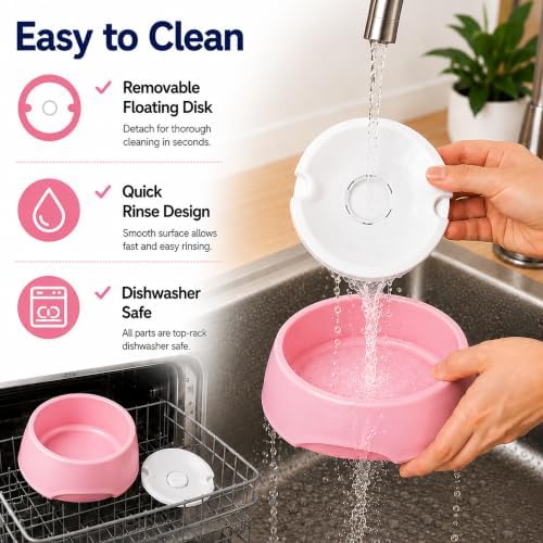 Pink No Spill Dog Water Bowl, Pet Floating Water Bowl No Wet Mouth, Anti Splash & Anti Tip Slow Water Feeder, Keeps Fur Dry Clean Drinking Bowl for Dogs & Cats, Large Capacity Travel Friendly - Image 7