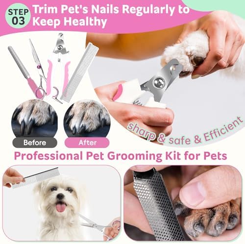 Dog Brush for Shedding 13pcs Bath Grooming Kit with Pet Nail Clipper and File - Dog Bath Brush Cat Grooming Supplies, Dematting Comb Bath Brush Shampoo Scrubber for Dogs and Cats - Image 5