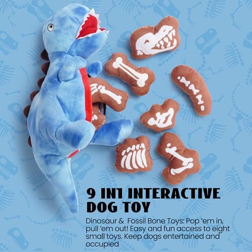Nocciola Plush Dinosaur Dog Toys: Funny Squeaky Stuffed Dino Chew Toy for Small Medium Breed, Cognitive Enrichment Puzzle Mental Stimulation Training Pet Supplies to Keep Busy, 9 Packs - Image 2