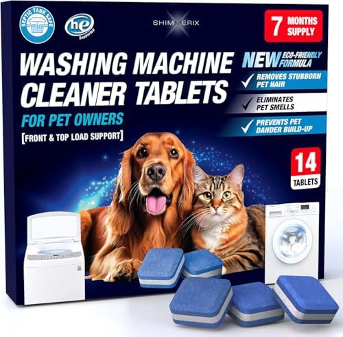 Washing Machine Cleaner Pro Tablets for Pet Owners, 14 Pack, Front/Top Load by SHIMMERIX