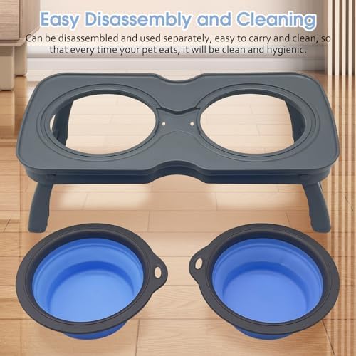 PINVNBY Elevated Portable Dog Bowl, Travel Raised Dog Stand with Collapsible Silicone Double Diner Puppy Bowls Non-Slip Dog Food Water Bowls Holder for Small Dogs and Cats - 14.6" L x 7.5" W x 3.9" H - Image 3