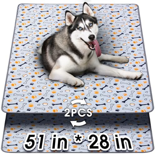 Hompet Washable Pee Pads for Dogs, 51"x28", 2-Pack Thick Heavy Absorbency Reusable Pee Pads Prevent Leakage Non-Slip, Pet Training Pads for Puppy Playpen, Crate, Potty, Floor, Bed, Sofa by Hompet