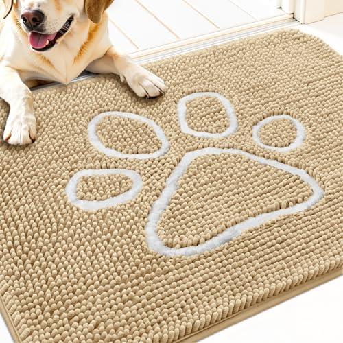 OLANLY Dog Door Mat for Muddy Paws 34x21, Paw Print Design Chenille Mud Mat by OLANLY
