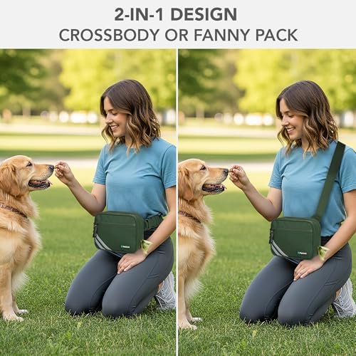 PetAmi Dog Walking Bag, 3-in-1 Crossbody Fanny Pack Treat Pouch,Olive Green - Image 6