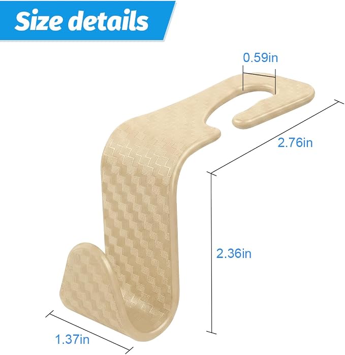 4PCS Car Seat Headrest Hooks, Auto Back Seat Hanger Holder, Durable Stylish Vehicle Organizer Universal Car Interior Accessories, Storage Hooks for Purses, Bags, Clothes (Carbon Fiber/Beige) - Image 2