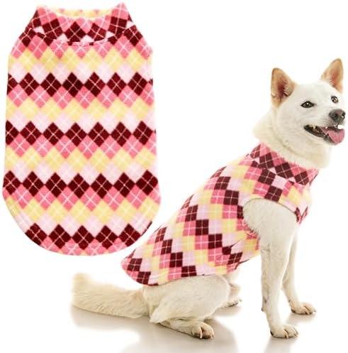 Gooby Stretch Fleece Vest Dog Sweater, Argyle Pink, 5X-Large by Gooby