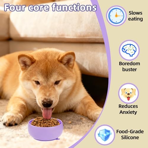 Purple Dog Puzzle Toy & Lick Mat for Bathing - Grooming Helper & Boredom Buster Slow Feeder Bowl with Suction Cups for Dogs and Cats - Interactive Treat Dispenser(Only for Small Dogs) - Image 3