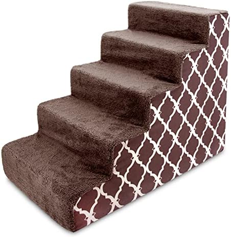 Best Pet Supplies Dog Stairs & Steps - Foam Steps for Small Dogs & Cats, Non-Slip Indoor Balanced Pet Step Support, Dog Ramp, No Assembly, Brown Lattice Print, 5-Step (22.5-inch Height) by BestPetSuppliesLLC