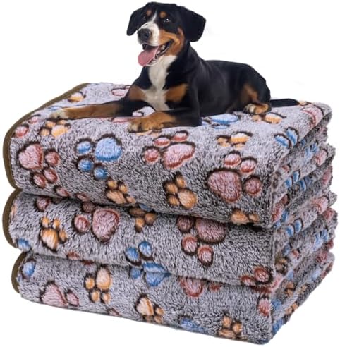 Dono 1 Pack 3 Dog Blankets, Soft Fluffy Fleece Pet Blanket Warm Sleep Mat Paw Print Design Puppy Kitten Throw Blankets Doggy Blanket for Dogs by Dono